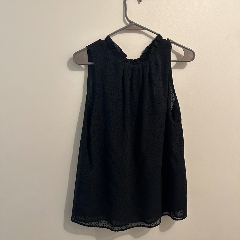 LOFT Black High-Neck Spotted Blouse NWT